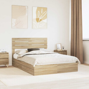 vidaXL Opslag bed met lade Sonoma Eiken 160 x 200 cm Bewerkt hout