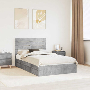 vidaXL Opslag bed met hoofdeinde Beton Grijs 135 x 190 cm Bewerkt hout