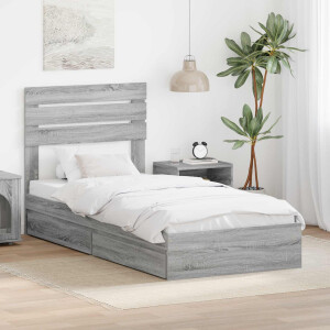 vidaXL Opslag bed met lade Grijs Sonoma 100 x 200 cm Bewerkt hout