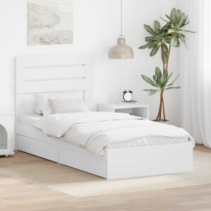 vidaXL Opslag bed met hoofdeinde met lade Wit 90 x 200 cm Bewerkt hout