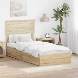 vidaXL Opslag bed met hoofdeinde Sonoma Eiken 90 x 200 cm Bewerkt hout