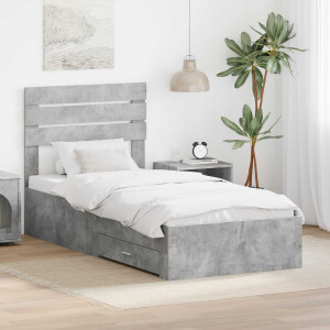 vidaXL Bedframe Beton Grijs en Zilver 70 x 190 cm Bewerkt hout
