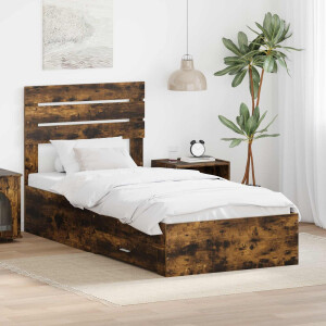 vidaXL Bedframe Gerookt Eiken en Zilver 75 x 190 cm Bewerkt hout