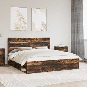 vidaXL Bedframe Gerookt eiken 200 x 200 cm Massief grenenhout