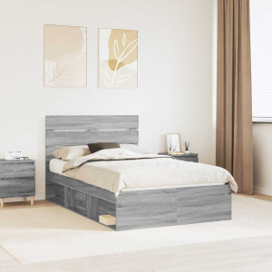 vidaXL Bedframe Grijs Sonoma 135 x 190 cm Massief grenenhout