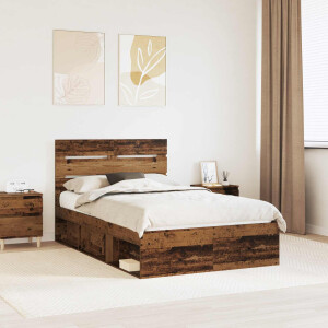 vidaXL Bedframe met hoofdeinde Oudhout 120 x 200 cm Massief grenenhout