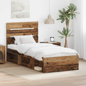 vidaXL Bedframe met hoofdeinde Oudhout 90 x 200 cm Massief grenenhout