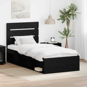 vidaXL Bedframe met hoofdeinde Zwart 75 x 190 cm Massief grenenhout