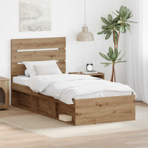 vidaXL Bedframe Ambachtelijk eiken 75 x 190 cm Massief grenenhout