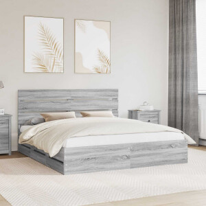 vidaXL Bedframe met lade Grijs Sonoma 180 x 200 cm Ingenieurshout