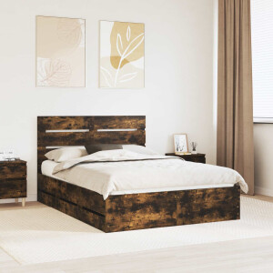 vidaXL Bedframe met lade Gerookt eiken 160 x 200 cm Ingenieurshout