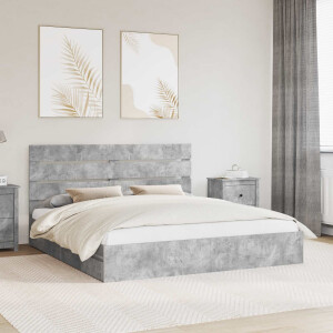 vidaXL Opslag bed met hoofdeinde Beton Grijs 200 x 200 cm Bewerkt hout