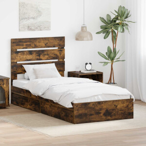 vidaXL Opslag bed met lade Gerookt eiken 100 x 200 cm Bewerkt hout