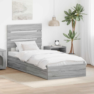 vidaXL Opslag bed met hoofdeinde Grijs Sonoma 90 x 190 cm Bewerkt hout