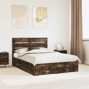 vidaXL Bedframe met lade Gerookt eiken 150 x 200 cm Bewerkt hout