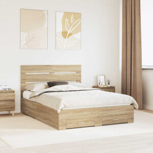 vidaXL Bedframe met lade Sonoma Eiken 140 x 200 cm Bewerkt hout