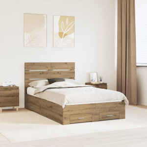 vidaXL Bedframe met lade Artisan Eiken 135 x 190 cm Bewerkt hout