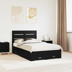 vidaXL Bedframe met lade Zwart Eiken 120 x 190 cm Bewerkt hout