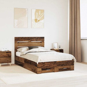 vidaXL Bedframe met lade met opslag Oudhout 120 x 190 cm Bewerkt hout