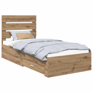 vidaXL Bedframe met lade Artisan Eiken 90 x 200 cm Bewerkt hout