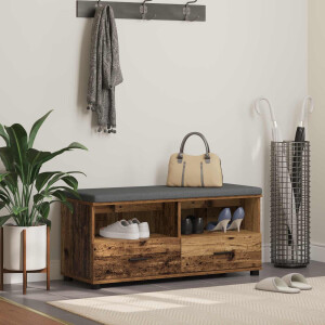 vidaXL Halbank met kussen met lade met plank Oudhout 100 x 38 x 46 cm