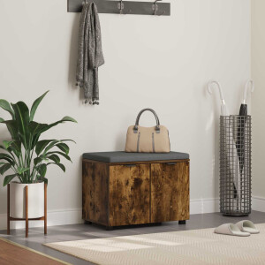 vidaXL Halbank met kussen met plank Gerookte Eik 60 x 38 x 46 cm