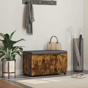vidaXL Halbank met kussen met plank Gerookte Eik 80 x 38 x 46 cm