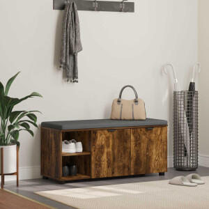 vidaXL Halbank met kussen met plank Gerookte Eik 100 x 38 x 46 cm