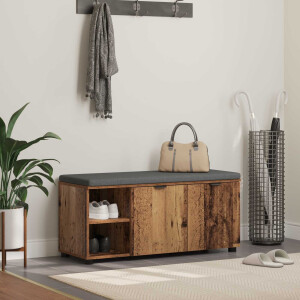 vidaXL Halbank met kussen met plank Oudhout 100 x 38 x 46 cm