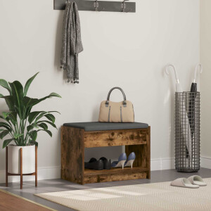vidaXL Halbank met kussen met plank Gerookte Eik 63 x 38 x 45 cm