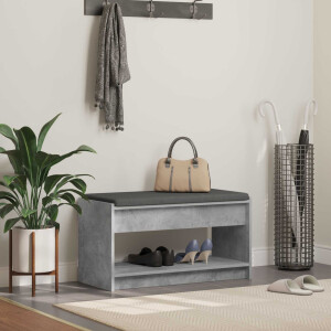 vidaXL Halbank met kussen met plank Beton Grijs 83 x 38 x 45 cm