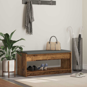 vidaXL Halbank met kussen met plank Oudhout 103 x 38 x 45 cm