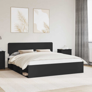 vidaXL Bedframe met hoofdeinde Zwart 200 x 200 cm Massief grenenhout