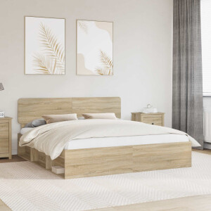 vidaXL Bedframe met hoofdeinde Sonoma 200 x 200 cm Massief grenenhout