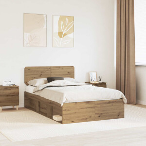 vidaXL Bedframe Ambachtelijk eiken 135 x 190 cm Massief grenenhout