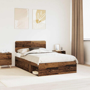 vidaXL Bedframe met hoofdeinde Oudhout 120 x 200 cm Massief grenenhout