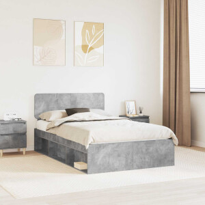 vidaXL Bedframe met hoofdeinde Beton 120 x 190 cm Massief grenenhout