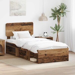 vidaXL Bedframe met hoofdeinde Oudhout 90 x 200 cm Massief grenenhout