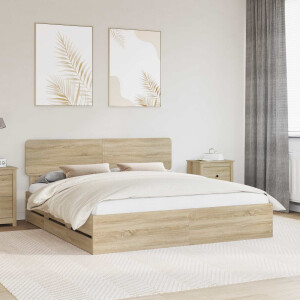 vidaXL Bedframe met lade Sonoma Eiken 200 x 200 cm Geconstrueerd hout