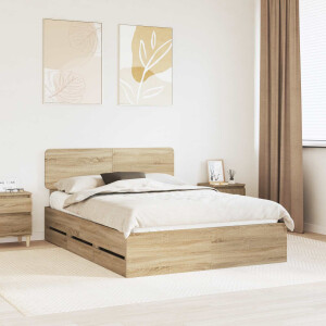 vidaXL Bedframe met lade Sonoma Eiken 150 x 200 cm Geconstrueerd hout