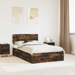 vidaXL Bedframe met lade Gerookte Eik 120 x 200 cm Geconstrueerd hout