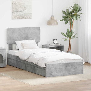 vidaXL Opslag bed met hoofdeinde Beton Grijs 90 x 190 cm Bewerkt hout