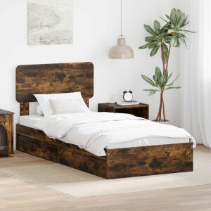 vidaXL Opslag bed met lade Gerookt eiken 90 x 190 cm Bewerkt hout