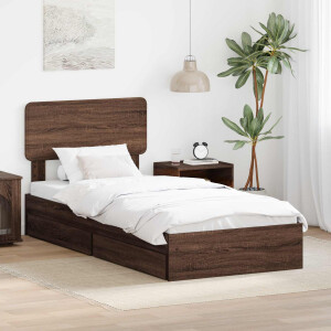 vidaXL Opslag bed met hoofdeinde Bruin Eiken 90 x 190 cm Bewerkt hout