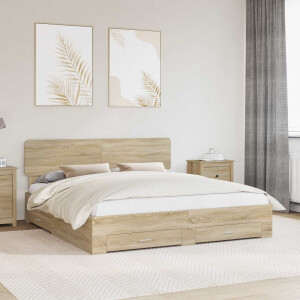 vidaXL Bedframe met hoofdeinde Sonoma Eiken 200 x 200 cm Bewerkt hout
