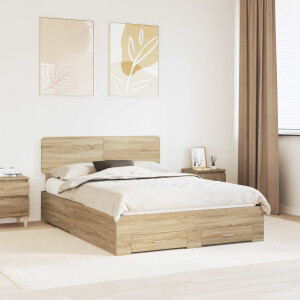 vidaXL Bedframe met hoofdeinde Sonoma Eiken 150 x 200 cm Bewerkt hout