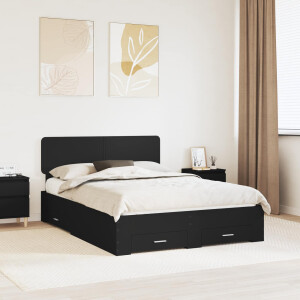 vidaXL Bedframe met hoofdeinde Zwart 140 x 190 cm Bewerkt hout
