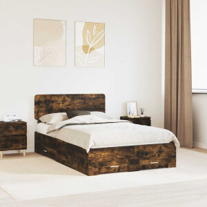 vidaXL Bedframe met hoofdeinde Gerookt eiken 120 x 190 cm Bewerkt hout