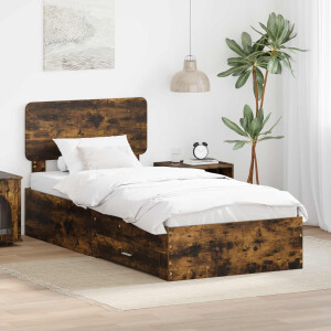 vidaXL Bedframe met hoofdeinde Gerookt eiken 100 x 200 cm Bewerkt hout