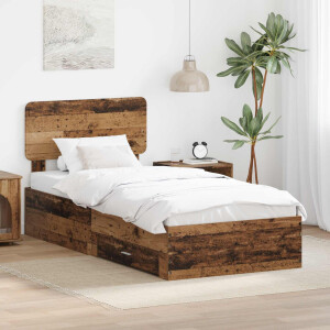 vidaXL Bedframe met hoofdeinde Oudhout 90 x 200 cm Bewerkt hout